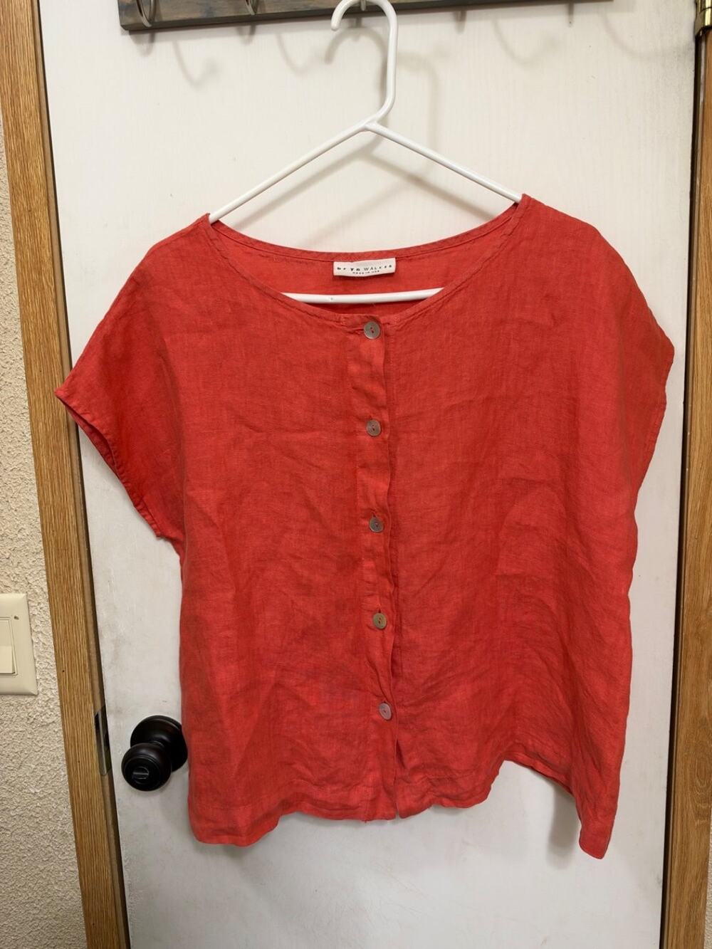 Bryn Walker Womens Short Sleeve Button-front Top Coral Dolman Orange LINEN